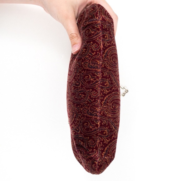 Vintage 70s Velvet Paisley Print Bag Purse Red - Picture 9 of 12